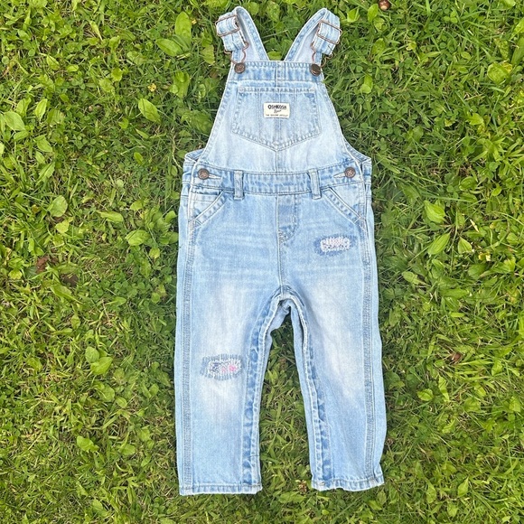 Vintage Oshkosh B’Gosh Toddler Girls Vestbak Denim Bibs Overalls Size 18M Cotton - Picture 1 of 8